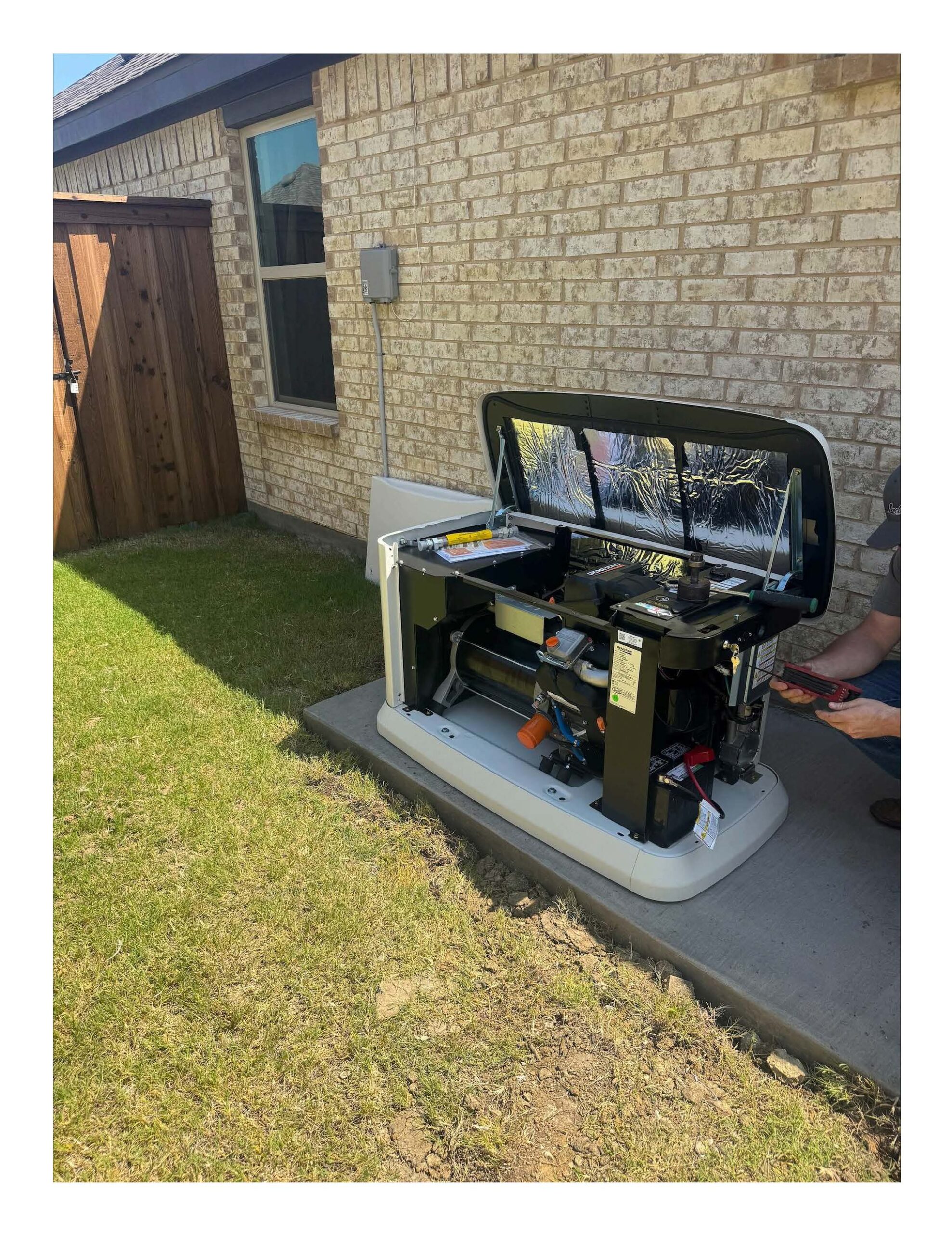 Technician performing professional generator maintenance